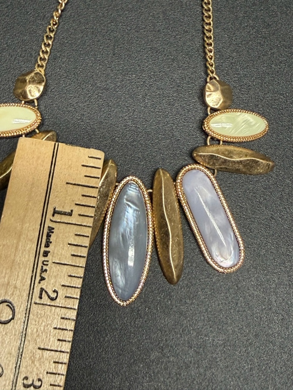 Gold-Tone Necklace with Pale Blue and Cream Stone Accents - Picture 10 of 11